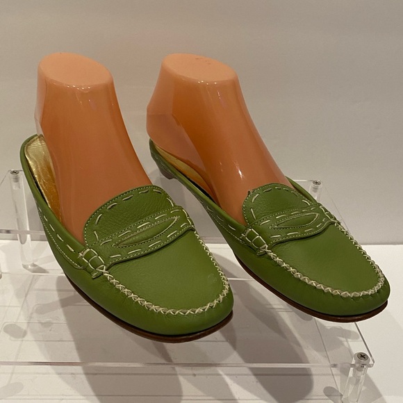 Cole Haan Leather Low Heel Clogs Mules Slides Slip-on Shoes Size 9 B Green EUC - Picture 3 of 12